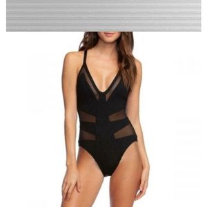 Kenneth Cole Black Mesh One Piece Bathing Suit